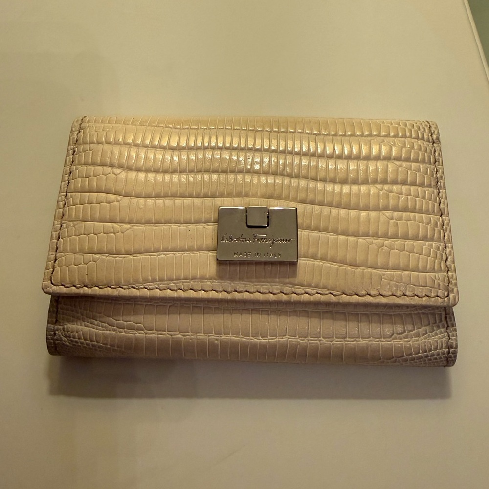 Salvatore Ferragamo Cream Croc-Embossed key holder